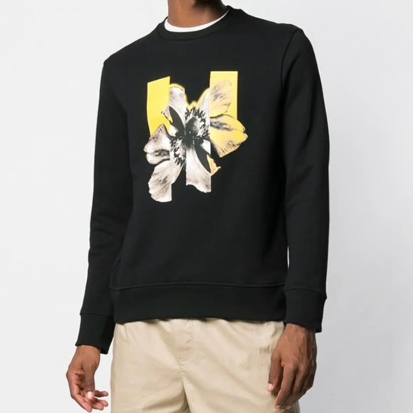 NEIL BARRETT Printed Floral Loopback Cotton Jersey Sweatshirt Black Size Small